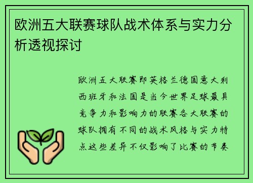 欧洲五大联赛球队战术体系与实力分析透视探讨 欧洲五大联赛球队战术体系与实力分析透视探讨